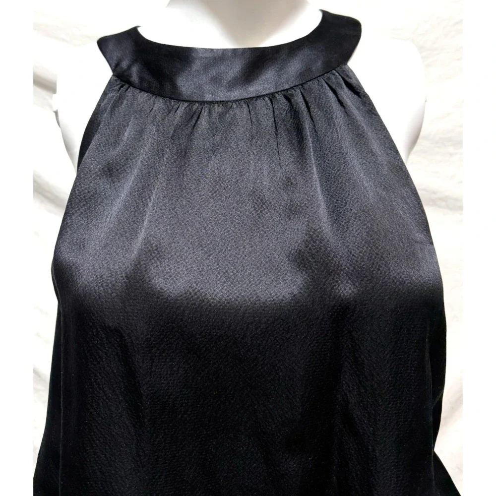 Michael Kors Women's Size 6 Black Silk Sleeveless High Neck Smocked Blouse